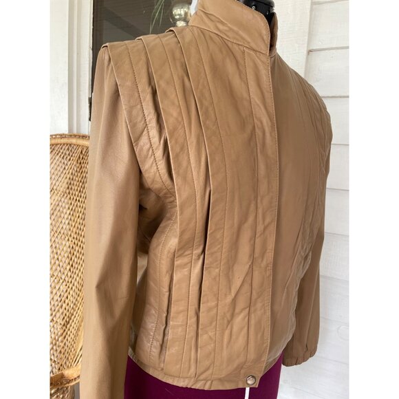 Vintage 1980s Sara International Womens Leather Tan Jacket Size 8 - Picture 2 of 16